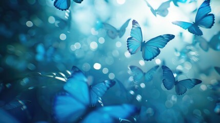 Misty blue light and butterfly wings against a forest backdrop.