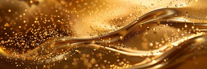 Wall Mural - Discover a stunning golden wave background filled with sparkling particles, perfect for creative projects