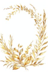 Hand Drawn Golden Laurel Frame with Wildflowers and Grasses