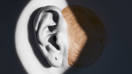 Poster - A close up of a human ear with the shadow cast on it, AI