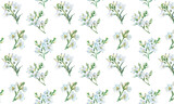 Watercolor seamless pattern of white flowers. Watercolor white freesias in a pattern. Romantic floral background.