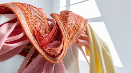 Poster - A close up of a pile of colorful fabric hanging from the ceiling, AI