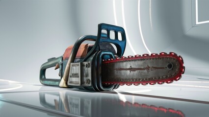 Retro chainsaw on a white background 3D rendering