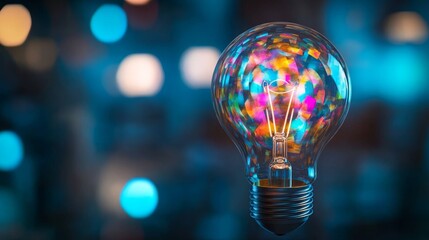 Wall Mural - a light bulb with a colorful abstract pattern inside, symbolizing creativity and bright ideas in a b
