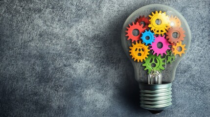 Wall Mural - a light bulb with colorful gears inside, depicting the mechanics of a smart idea in business