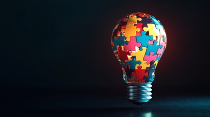 Wall Mural - a light bulb made of colorful puzzle pieces, symbolizing collaborative ideas in a business environme
