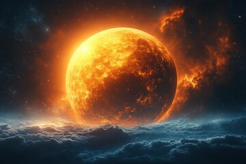 Wall Mural - breathtaking panoramic view of alien planets with vibrant atmospheres orbiting distant stars