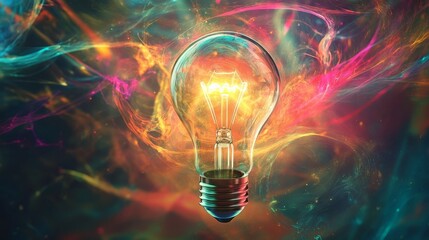Wall Mural - a light bulb surrounded by colorful, swirling energy, symbolizing dynamic and creative ideas in busi