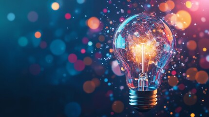 Wall Mural - a light bulb with colorful abstract shapes floating around, symbolizing innovation and smart thinkin