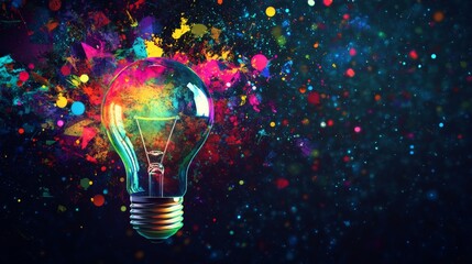 Wall Mural - a light bulb with colorful abstract shapes floating around, symbolizing innovation and smart thinkin