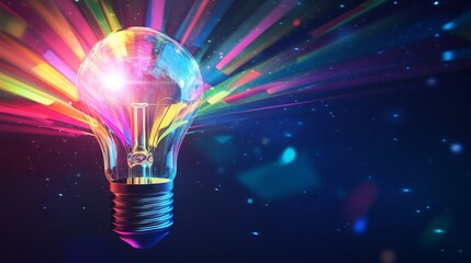 Wall Mural - a light bulb with colorful beams shooting out, symbolizing the spread of innovative ideas in busines
