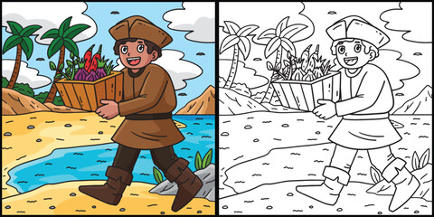 Wall Mural - Columbus Day Explorer with Box Spices Illustration