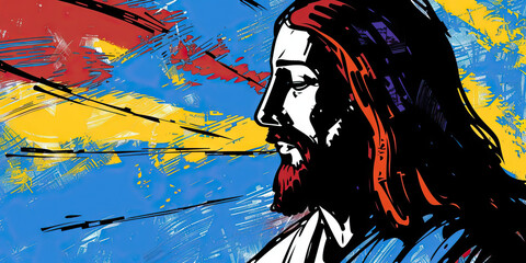 Wall Mural - Portrait of Jesus Christ on abstract grunge background. Digital painting