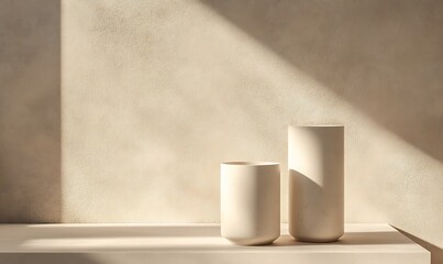 Poster - 3D Rendering of a Product Display with Smooth Ceramic Surface on a Textured Beige Background