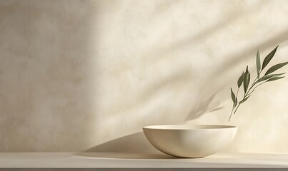Poster - 3D Rendering of a Product Display with Smooth Ceramic Surface on a Textured Beige Background