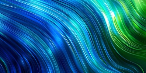 Wall Mural - This artwork showcases abstract wavy patterns infused with vibrant and vivid tones of blue and green