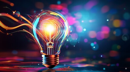 Wall Mural - a light bulb with colorful swirls and digital elements, symbolizing the fusion of creativity and tec