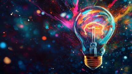 Wall Mural - a light bulb with colorful swirls and digital elements, symbolizing the fusion of creativity and tec
