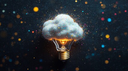 Wall Mural - a light bulb with colorful dots forming a cloud around it, symbolizing cloud-based ideas in business