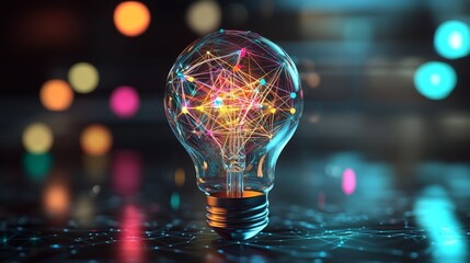 Wall Mural - a light bulb with colorful network connections, symbolizing the integration of ideas in business