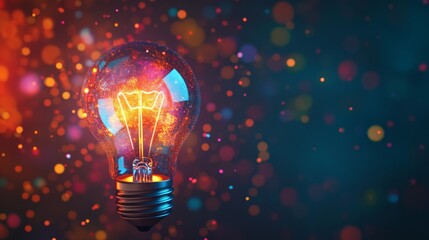 Wall Mural - a light bulb with colorful bursts of light, symbolizing the excitement of new ideas in business