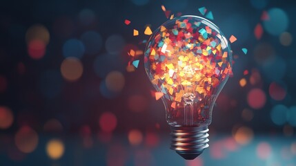Wall Mural - a light bulb with colorful bursts of light, symbolizing the excitement of new ideas in business