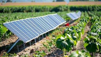 Harnessing Solar Power for Sustainable Agriculture - Solar Panels Integrated into Crop Fields on Transparent Background