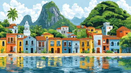 Wall Mural - Brazilian favela cityscape with colorful buildings perfect for graphic art projects. Concept Brazilian Favela Cityscape, Colorful Buildings, Graphic Art Projects