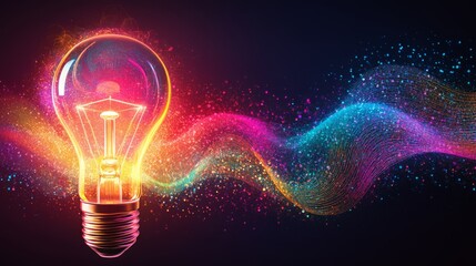 Wall Mural - a light bulb with colorful waveforms around it, representing the flow of ideas in business