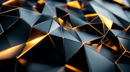 Poster - 3D Illustration of Black and Gold Angular Shapes Intersecting with Sharp Reflections