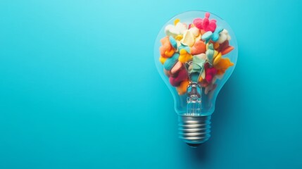 Wall Mural - a light bulb with colorful, floating shapes, symbolizing free-form ideas in business