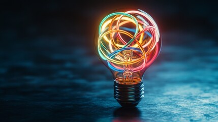 Wall Mural - a light bulb with colorful interlocking rings, symbolizing connected ideas in a business environment