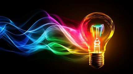 Wall Mural - a light bulb with colorful digital waves, representing the impact of technology on smart ideas in bu