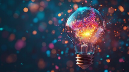 Wall Mural - a light bulb with colorful, glowing particles forming a spiral, symbolizing the evolution of smart i