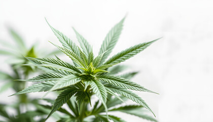 Cannabis plant with green leaves isolated with white highlights, png