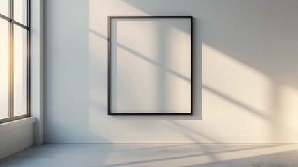 Wall Mural - Mockup of an empty frame in a room with white walls and window shadows