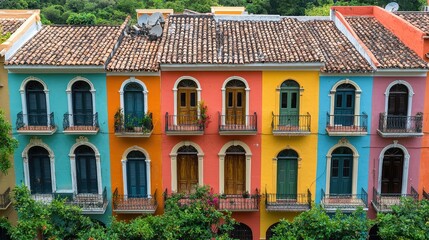 Wall Mural - Brazilian favela cityscape with colorful buildings perfect for graphic art projects. Concept Brazilian Favela Cityscape, Colorful Buildings, Graphic Art Projects