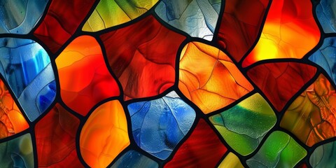 Wall Mural - This colorful stained glass artwork beautifully showcases intricate patterns combined with stunning light reflections