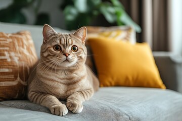 Wall Mural - funny purebred cat on the couch in the home interior