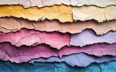 Poster - Background of Torn Paper Edges with Layered Colored Papers Creating a Collage Effect