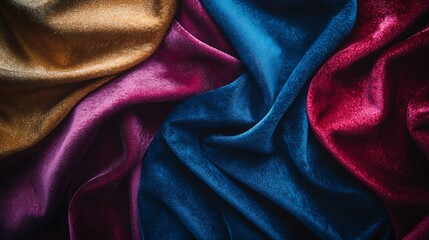 Poster - Background of Mixed Fabrics with Velvet, Satin, and Denim Textures in Rich Colors