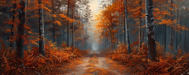 Wall Mural - Forest trail with autumn leaves