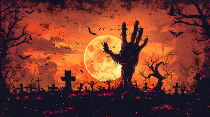 Wall Mural - Halloween background with zombie hand vector