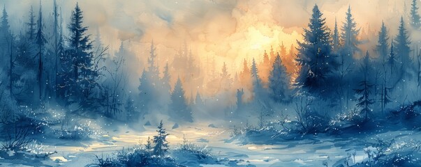 Wall Mural - Abstract winter wonderland with snow in watercolor.