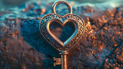 Wall Mural - heart-shaped lock and key symbolize the unlocking of love