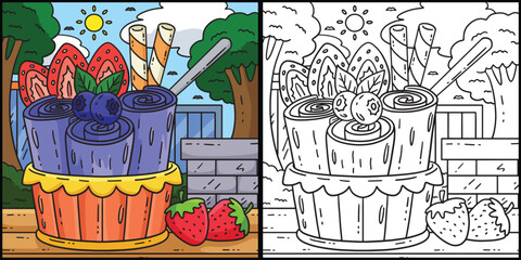 Wall Mural - Ice Cream Roll Coloring Page Colored Illustration