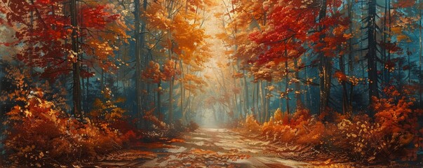 Wall Mural - Pathway through an autumn forest