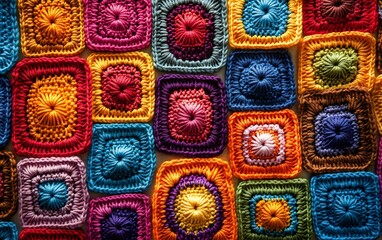 Poster - Background of Bold Crochet Patterns with Geometric Designs and Thick Yarn