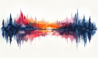 Wall Mural - Watercolor abstract twilight reflections on white.