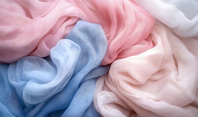 Poster - Background of Mixed Fabrics with Chiffon and Wool in Soft Pastel Shades